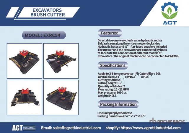 2026 AGT EXRC54 Excavator Brush Cutter Rotary Cutter - Fits Cat 308 / 3 - 8 ton (Unused)