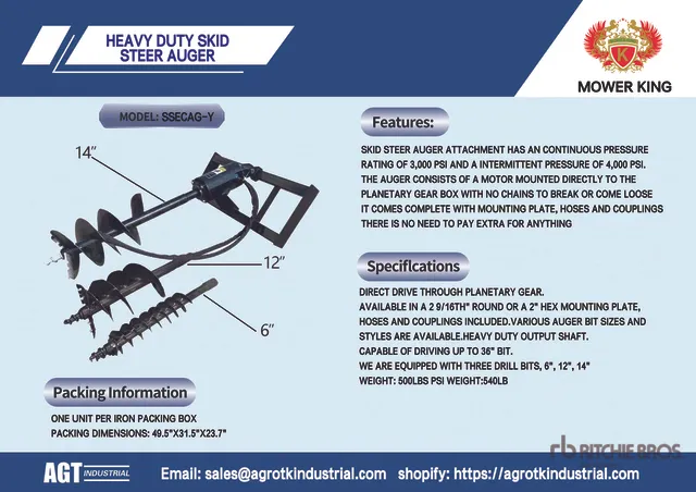 2026 Mower King SSECAG-Y Skid Steer Auger (Unused)