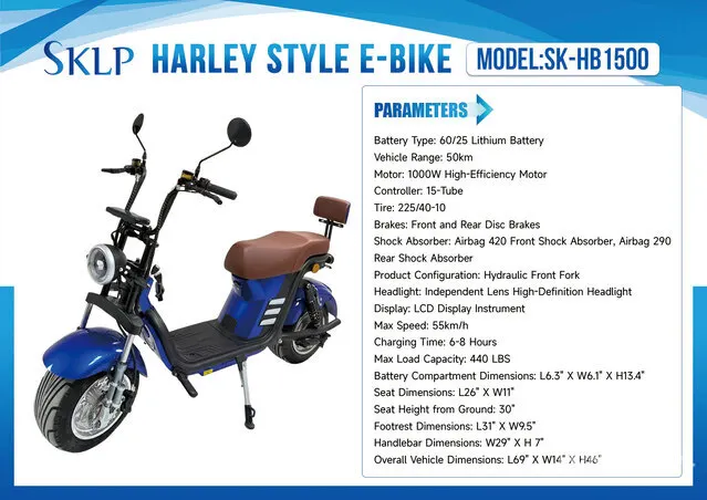 2026 SKLP SK-HB1500 Harley Style Electric Scooter (Unused)