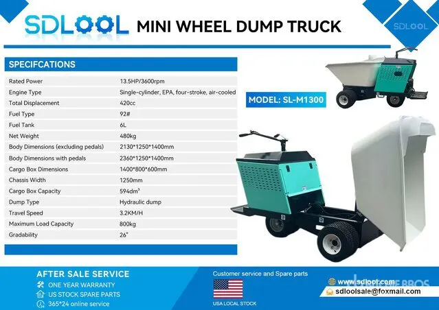 2026 SDLOOL SL-M1300 Stand-On Mini Wheeled Dumper (Unused)
