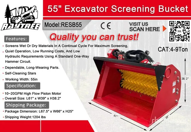 2026 Raytree RESB55 55 in Excavator Screening Bucket - Fits Cat 4 - 9 ton (Unused)