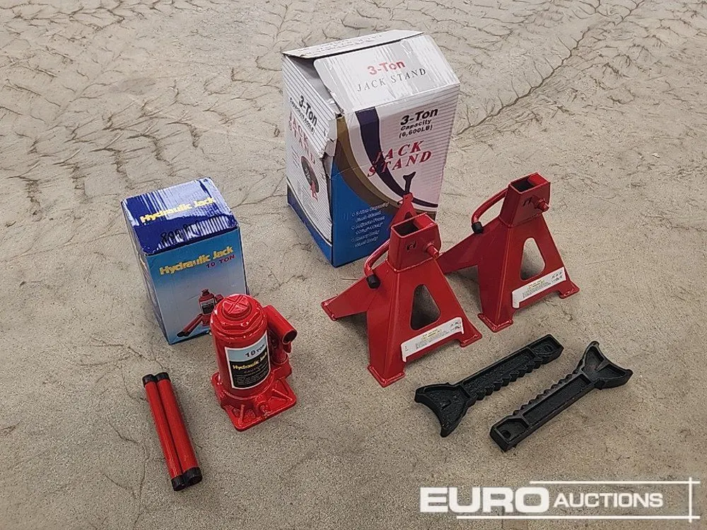 Unused 10 Ton Bottle Jack & 3 Ton Axle Stands (2 of)