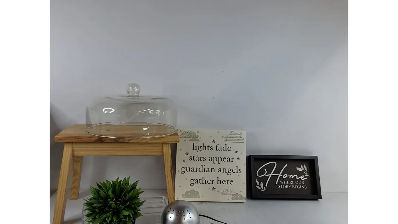Wooden Stool, Artificial Plant, Wall Decor Signs, Misc ( as is)