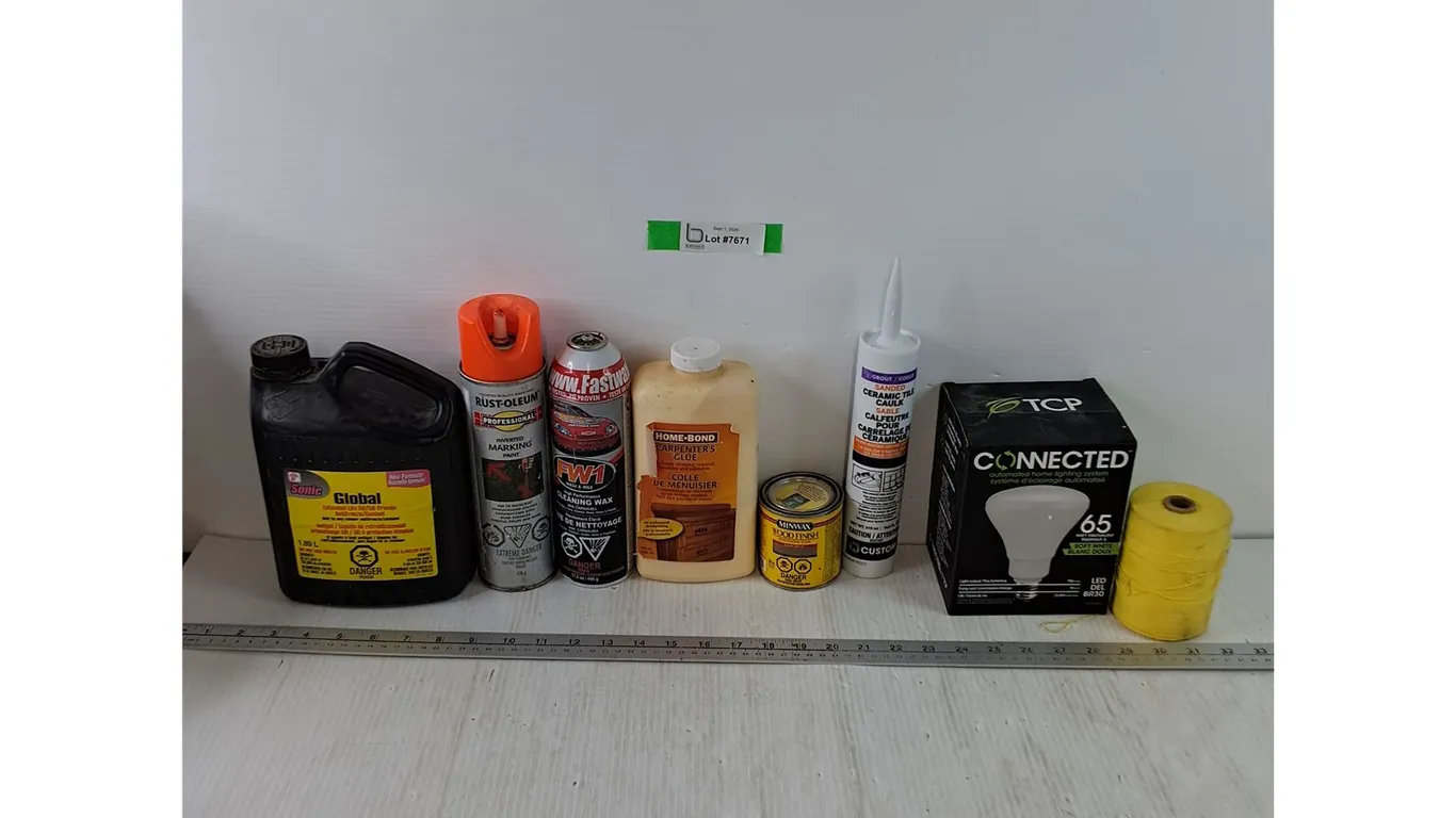 Antifreeze, Tile Caulk, Cleaning Wax, Wood Finish, Paint, Glue, Lightbulb All As-Is No Shipping