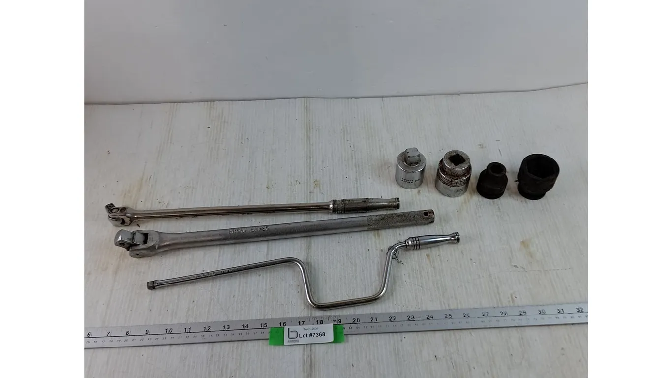 (2) Breaker Bars, Speeder Wrench, (4) Sockets 3/4" 1 1/2" 125mm