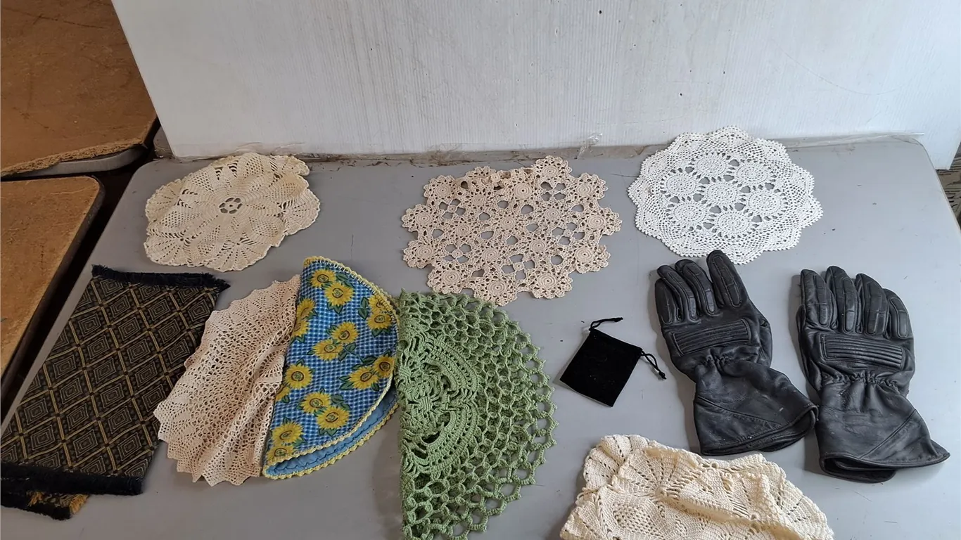Leather Style Gloves- Approx. L & Doilies