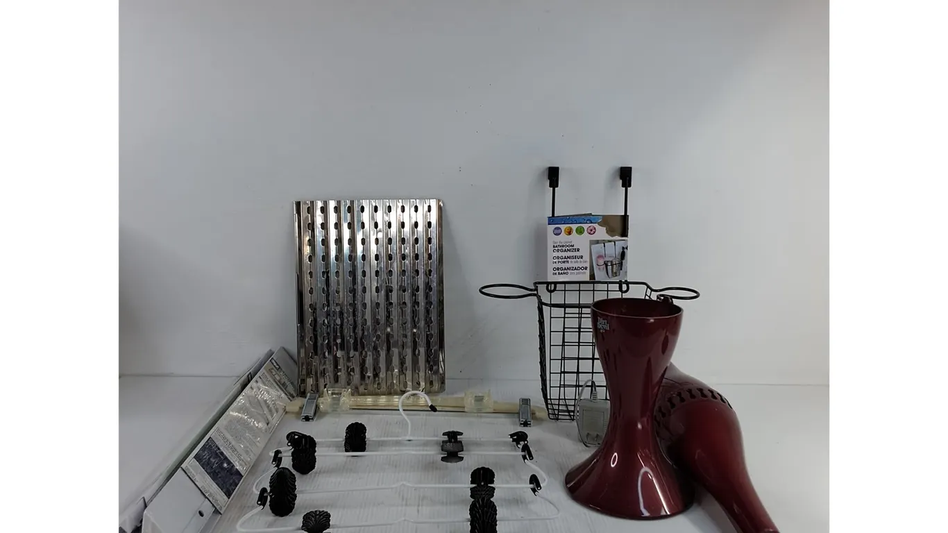 (2) Shelf Anchors, Coat Hangers, Bathroom Organizer, Misc