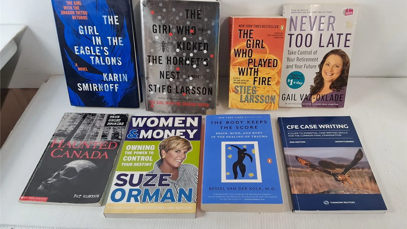 (8) Books- Stieg Larsson, Gail Vaz-Oxlade, The Body Keeps the Score, Misc.