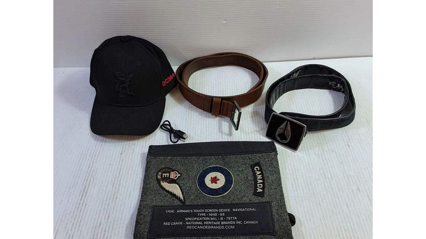 Painters Local Hat, (2) Belts, Canada Red Canoe Touch Screen Case, USB USBC Adaptor