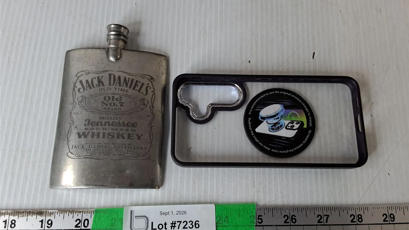 Jack Daniels Metal Flask & Approx. 6" x 3" CasePro Phone Case