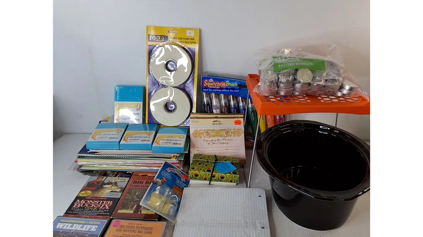 Assorted Paper, Binder Inserts, Large Pot, Hunting Videos, Misc