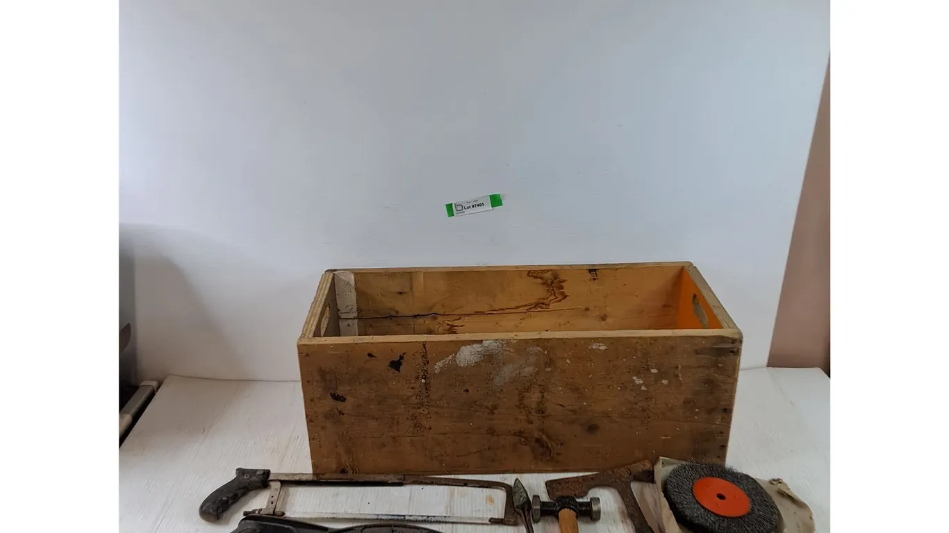 (3) Hacksaws, (2) Hammers, Screwdriver, Pliers, Steel Wire Brush, Wooden Box, Pickup Only