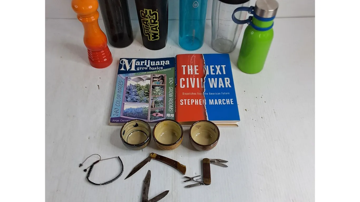 Sport Bottles, Spice Grinder, Marijuana & Next US Civil War Books, Tea Cups, Jack Knives, Bracelet