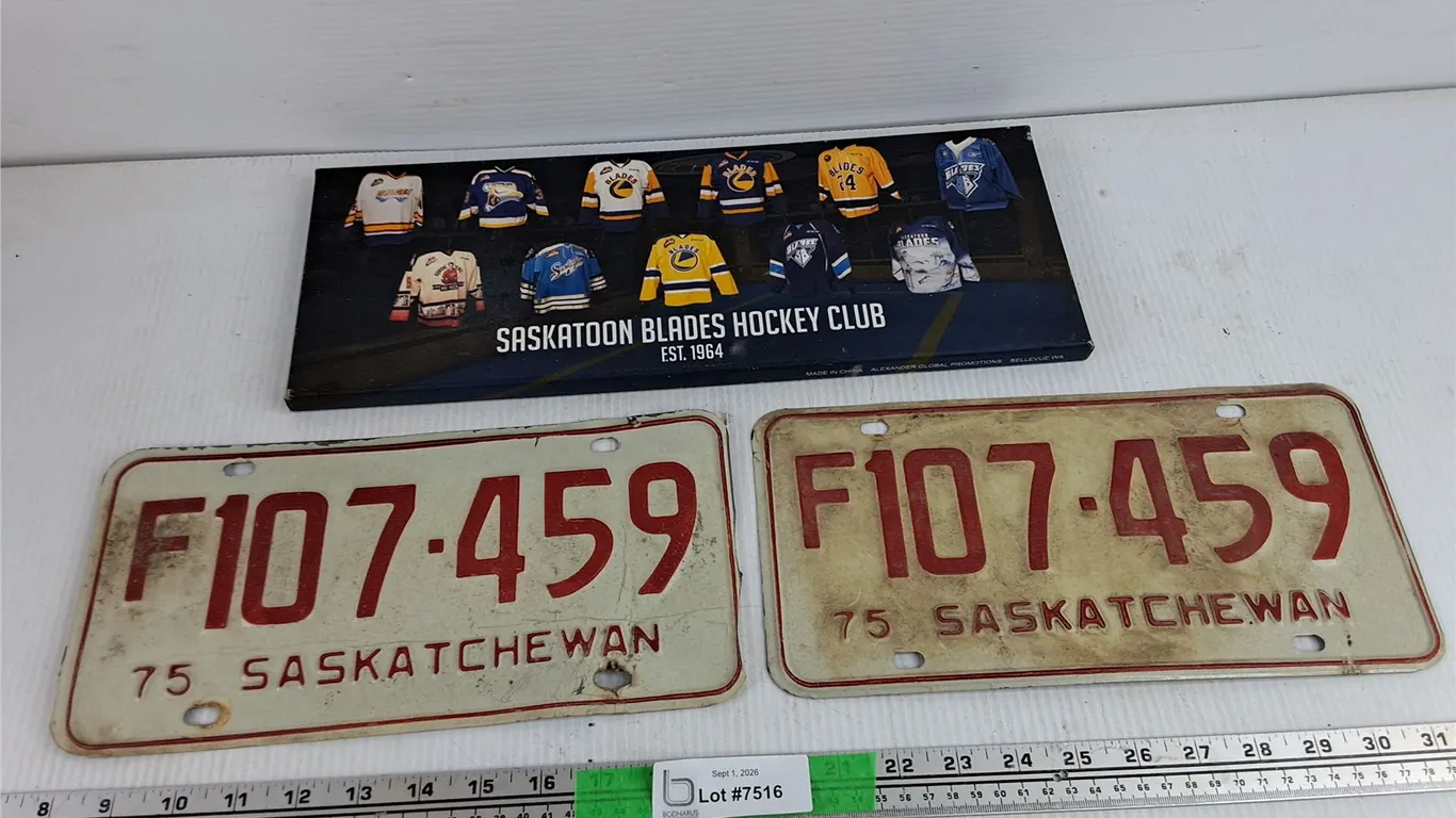 '75 Saskatchewan License Plates, Saskatoon Blades Hockey Club Wall Decor
