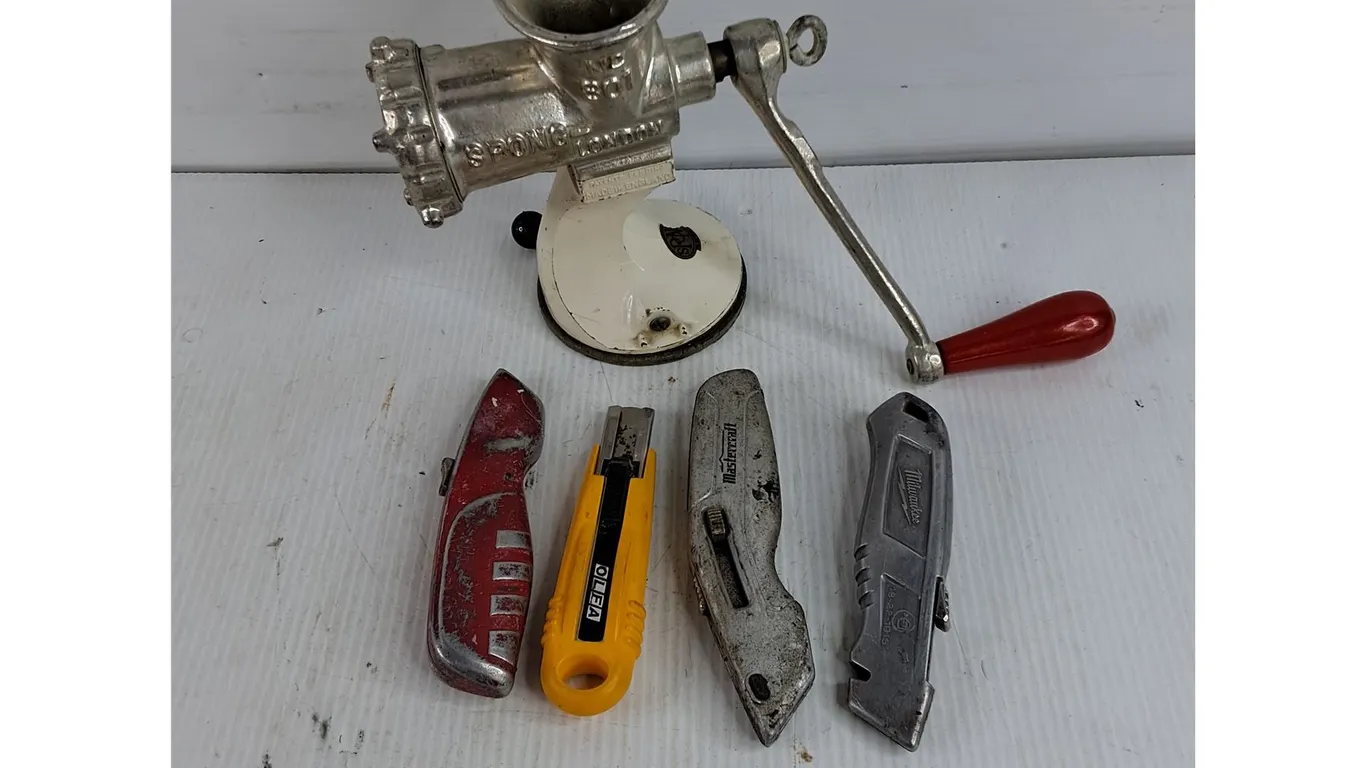 Vintage Manual Meat Grinder & Utility Knives