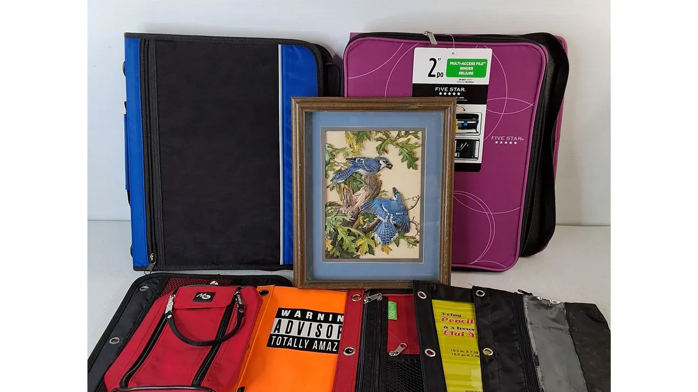 Binders, Pencil Cases, Framed Bird Art