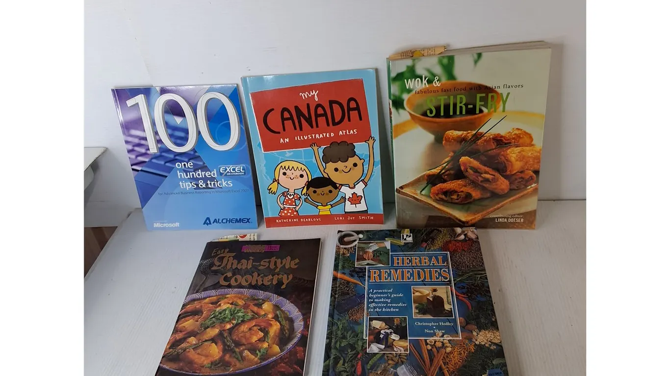 (5) Books- Herbal Remedies, Cookbooks, Canada Illustrated Atlas, Misc.