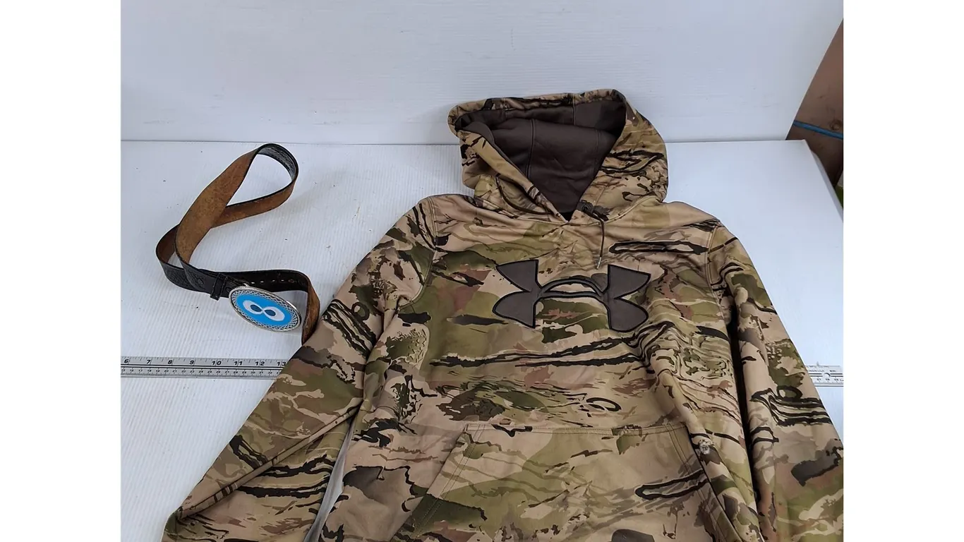 Leather Belt & Under Armour Bunny Hug - Size M