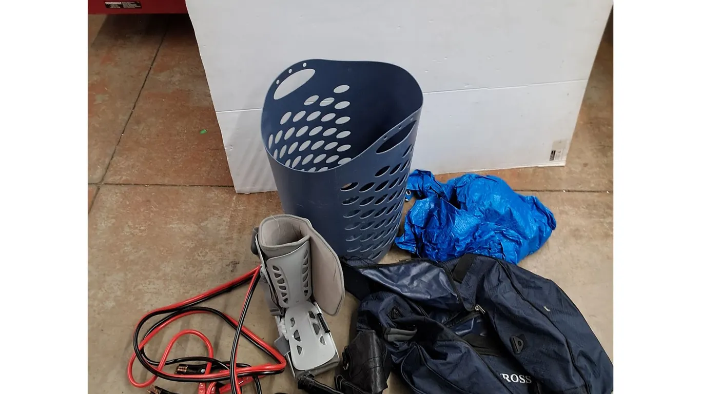 *Laundry Hamper, Booster Cables, Woman's Shoes, Foot Brace, Misc, PICKUP ONLY