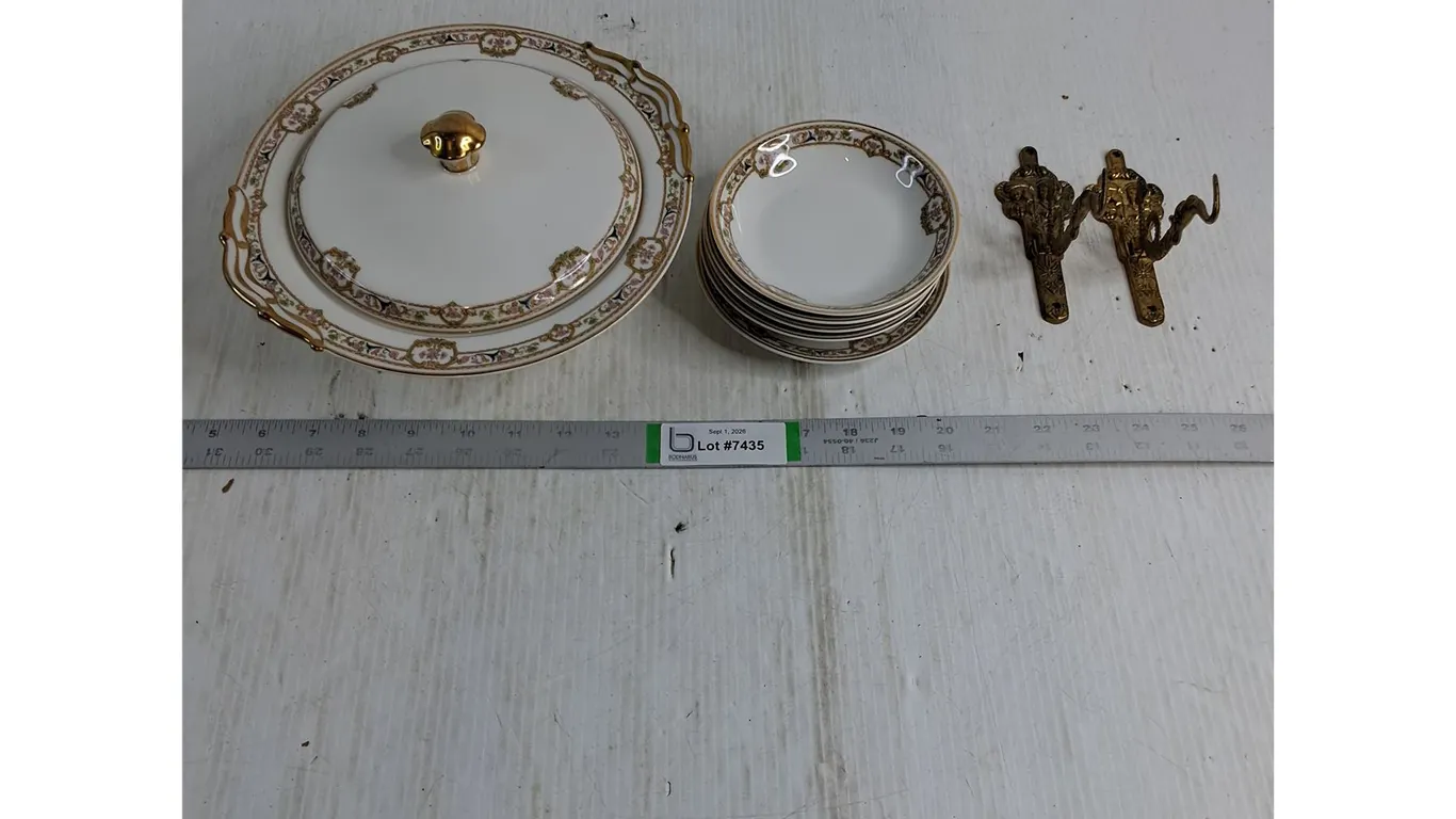 Vintage Soup Tureen with Bowls,(2) Brass Plant Hangers