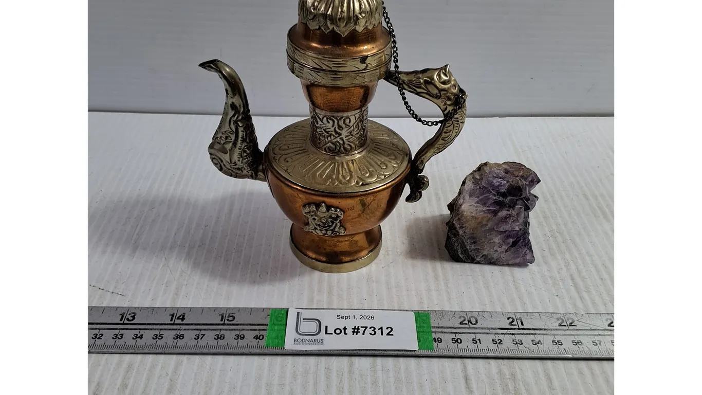 Vintage Asian Oriental Tea Pot,Amethyst Cluster