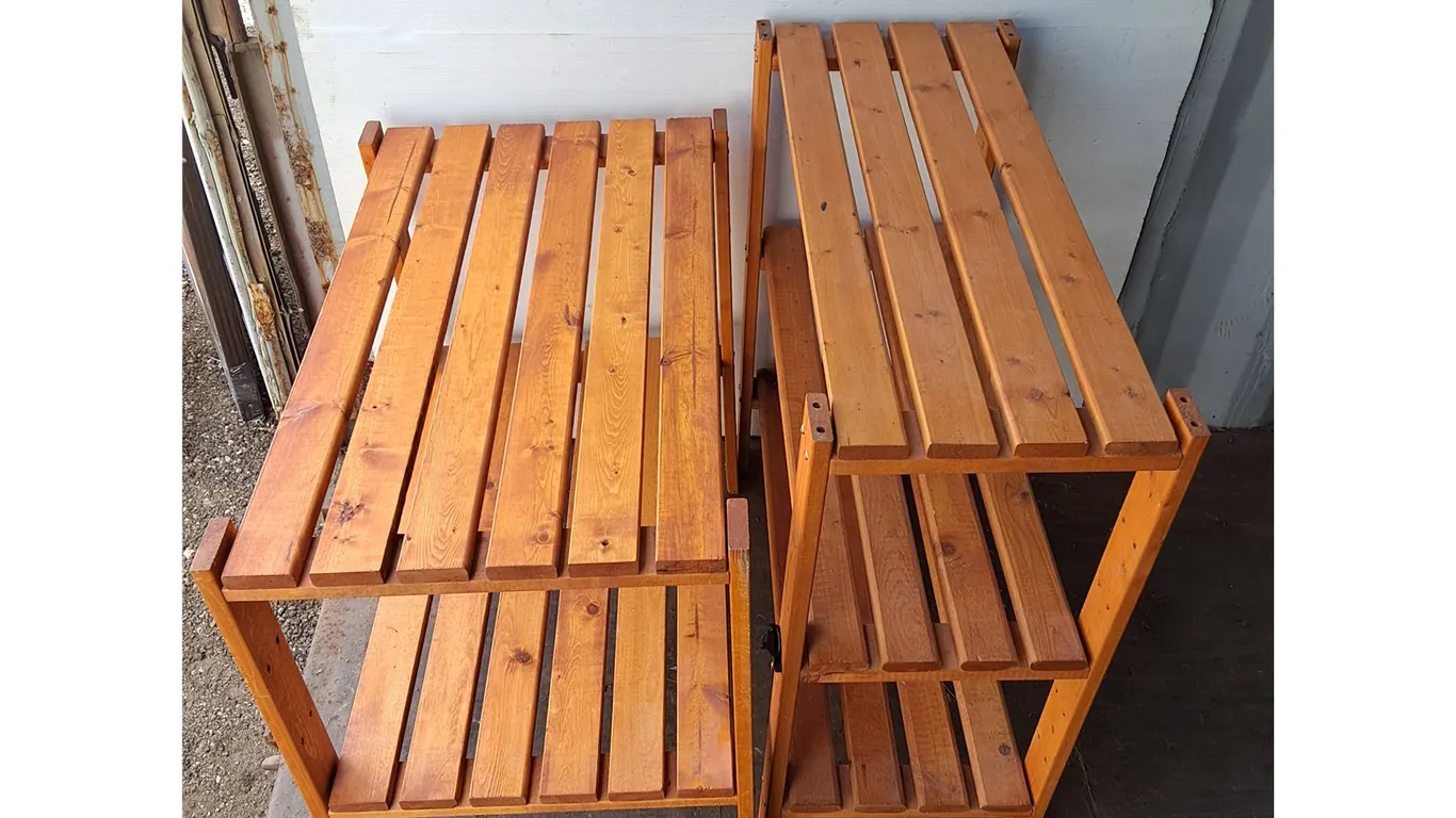 ***(2) Wooden Storage Shelves Up to 28" L x 20" & 32" Tall- Can't Ship