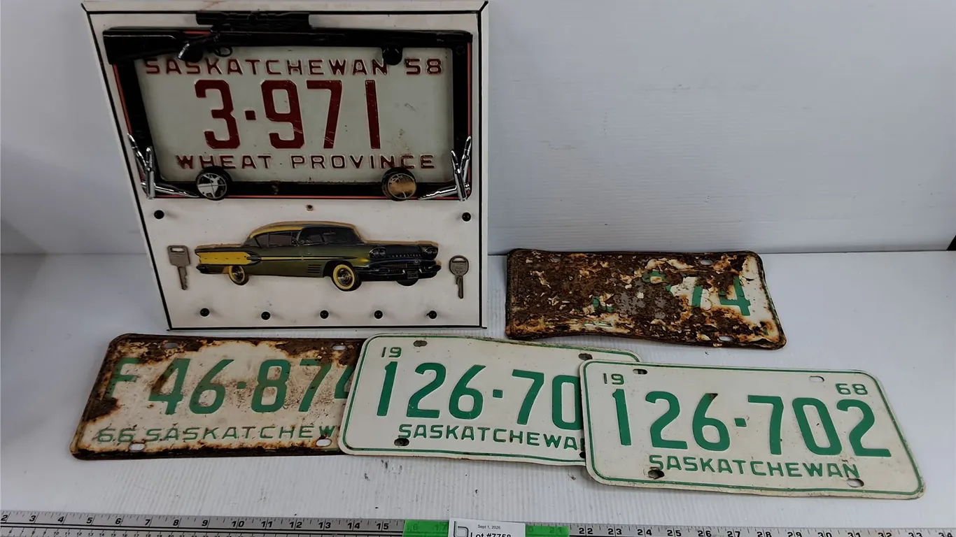 Assorted Saskatchewan License Plates & Wall Key Rack