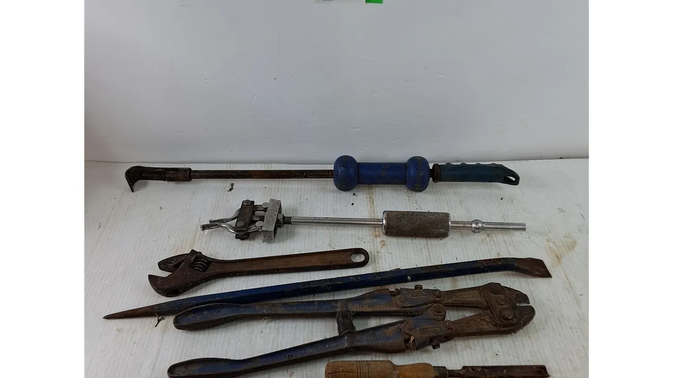 (2) Pry Bars, Bolt Cutters, Chisel, Slide Hammer, 12" Crescent Wrench
