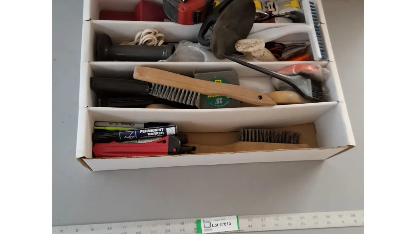 Tape Measure, Flashlight, Wire, Bristle Brush, Utility Knife, Misc ( as is, cannot ship)