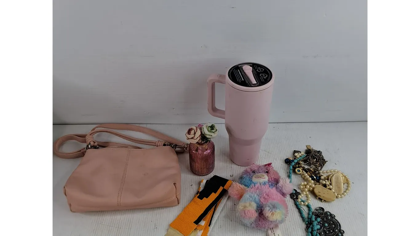 Pink Purse, Tumbler, Beaded Art, Plush Toy, Costume Jewelry