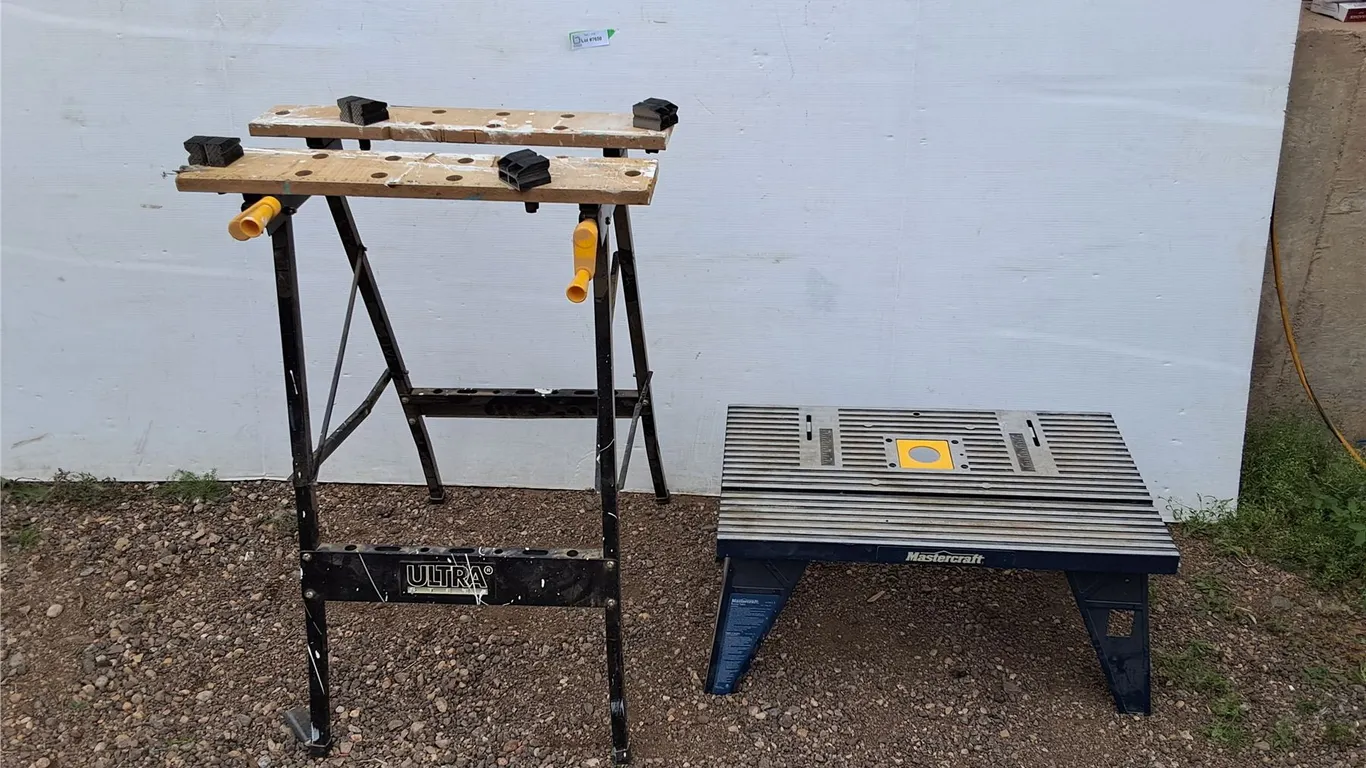 ** Adjustable Sawhorse 32" Tall x 22" Wide & Mastercraft Router Table- Can't Ship
