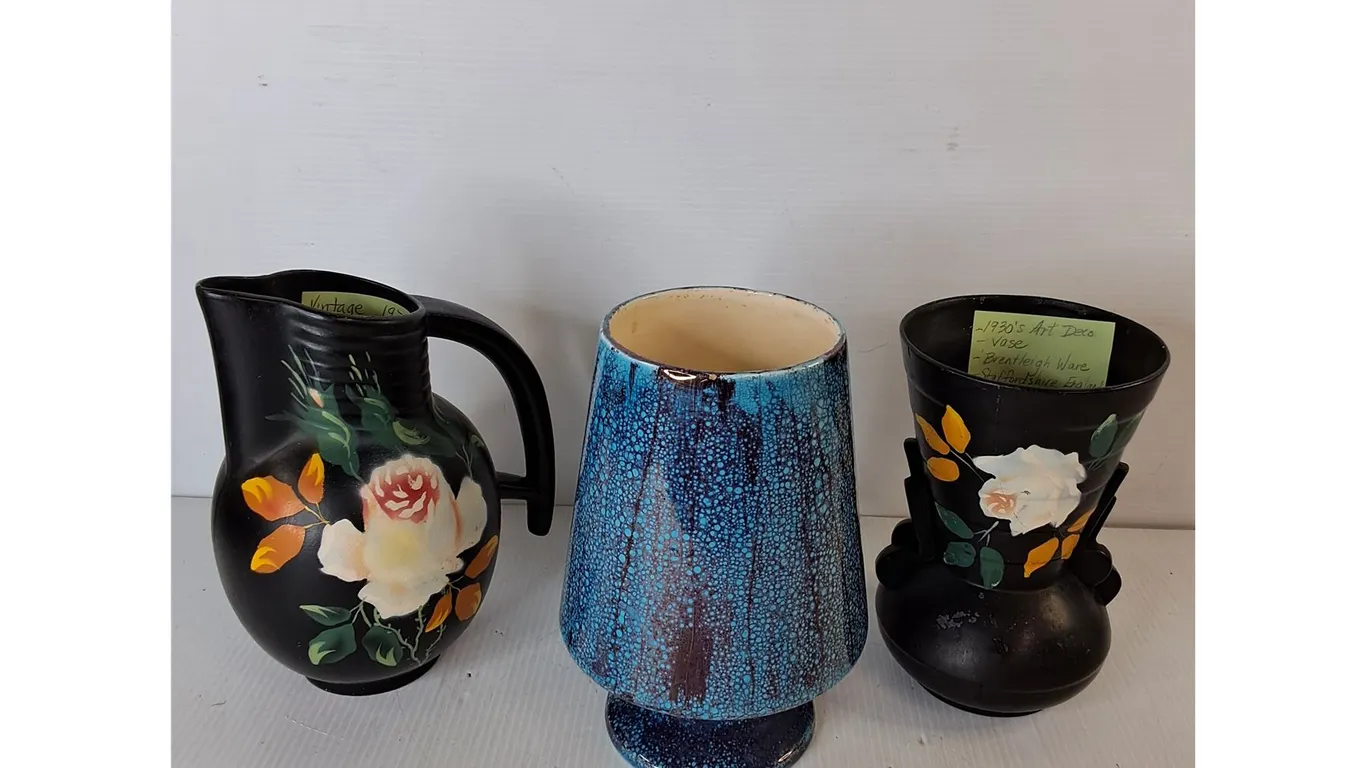 1930s Hand Painted Vase, 1930s Handpainted Pitcher, Vase