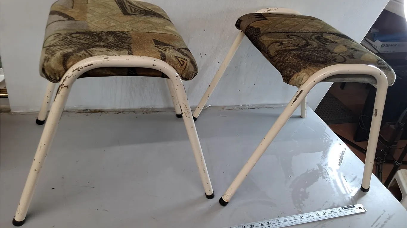 (2) Upholstered Vintage Stools 16.75" x 18.75" (Legs) x 17.5"- Can't Ship