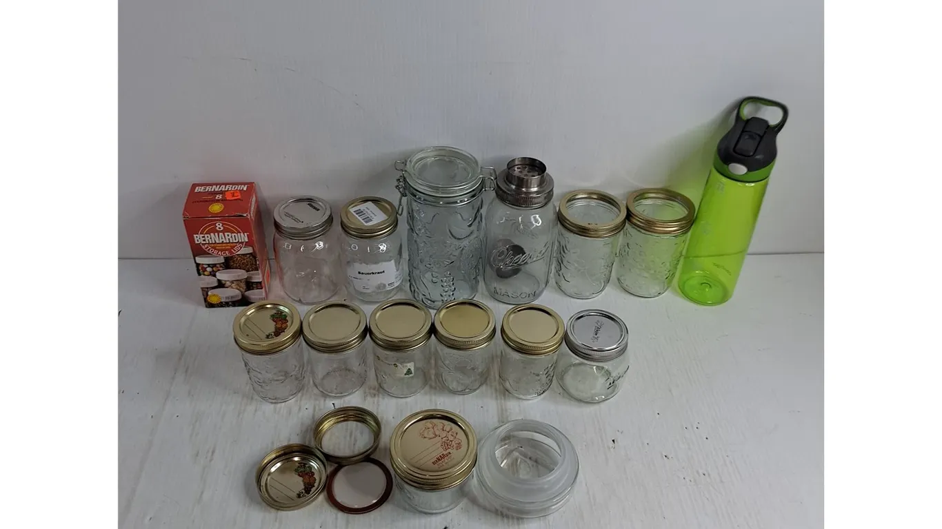 Assorted Glass Sealer Jars, Sport Bottle, Lids