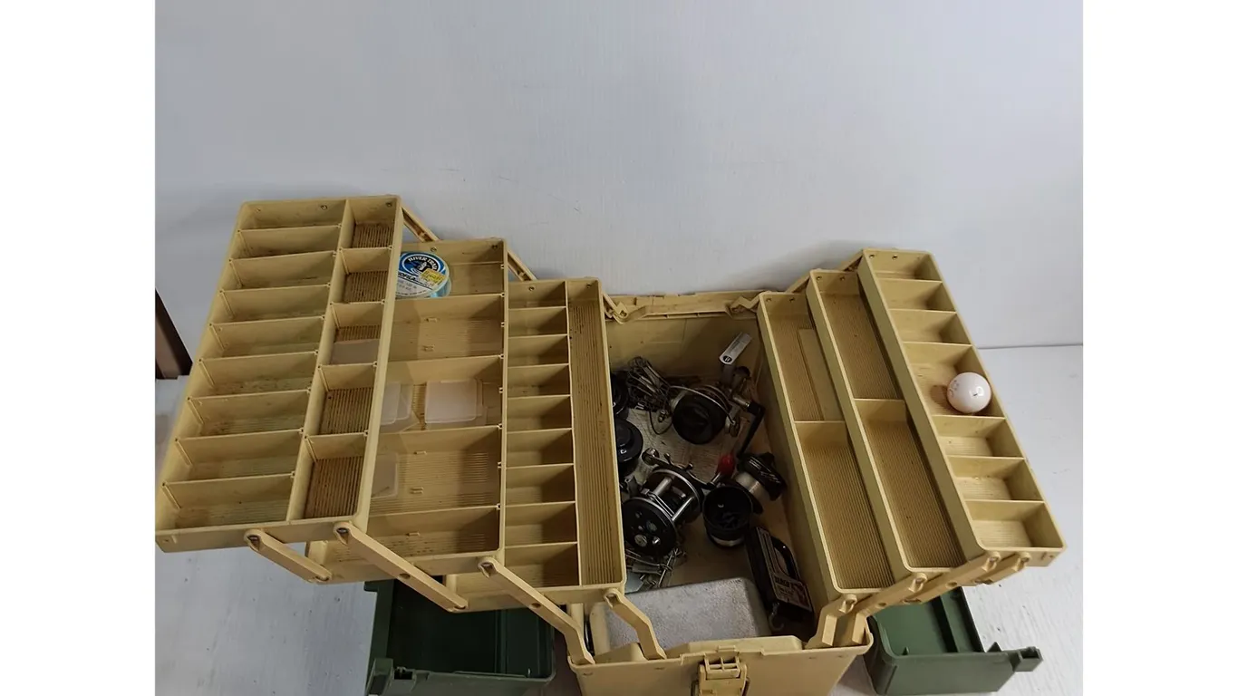 Plano Fish Tackle Box w/Contents Including Fillet Knife and Reels