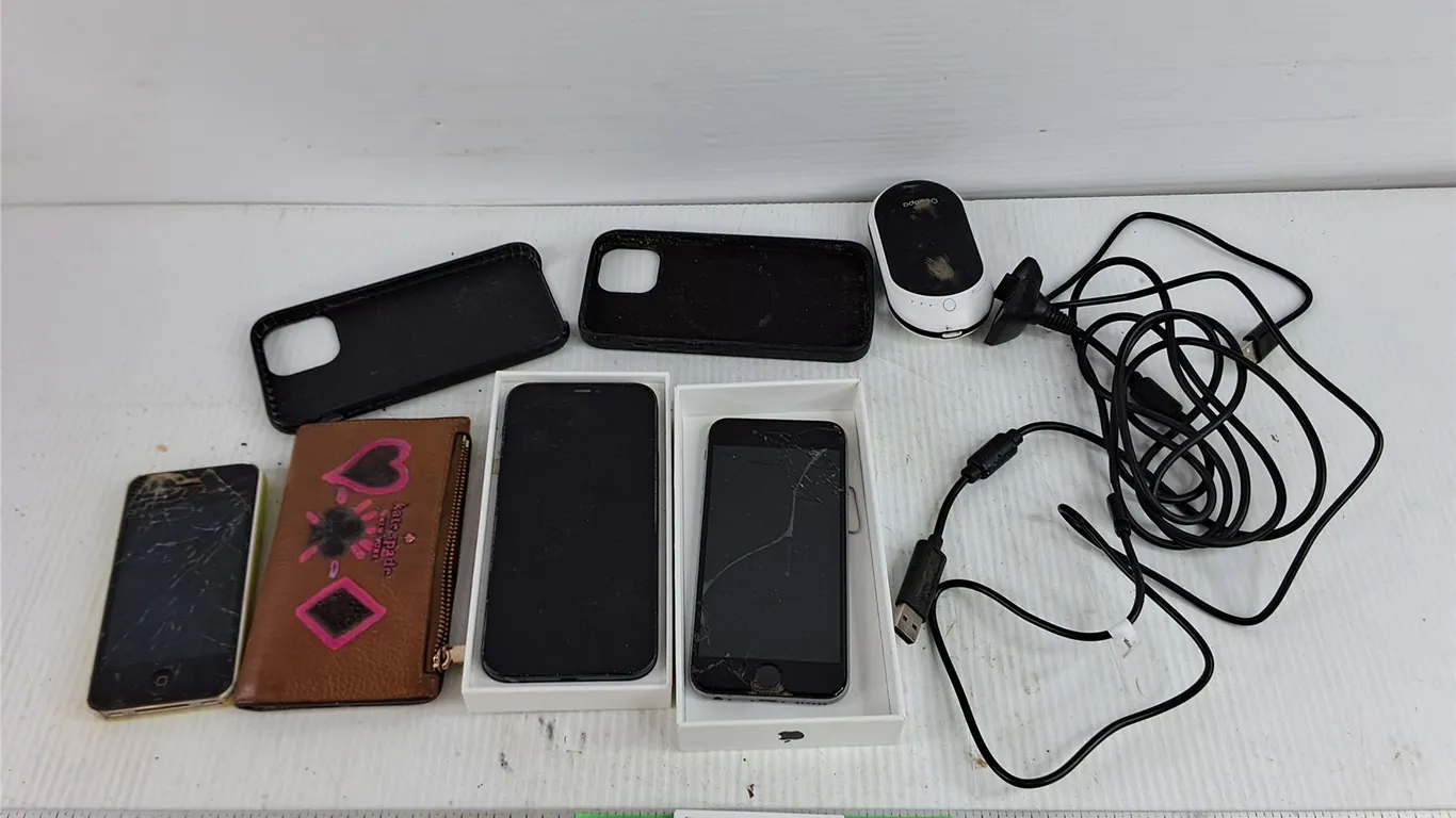 Assorted iPhones - For Parts, Iphone Cases, Coin Wallet, Power Cables, Misc