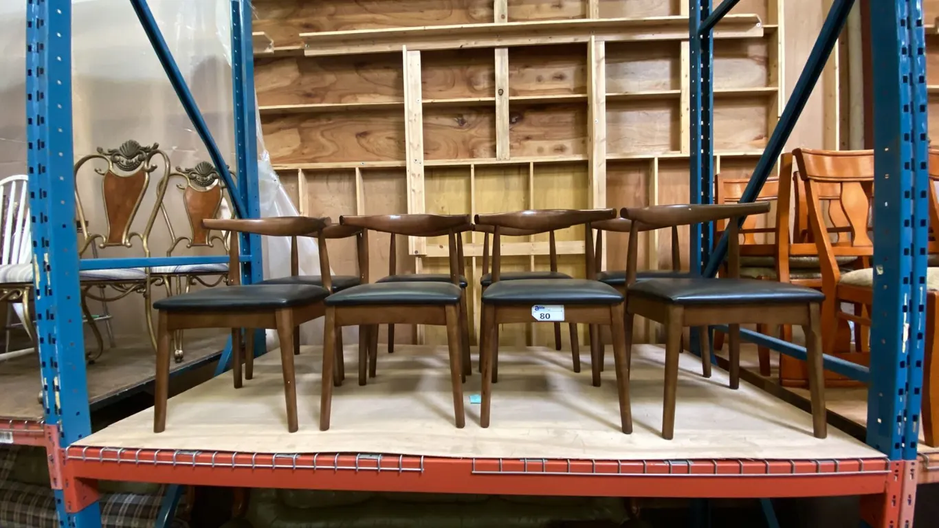 SET OF 8 MCM INSPIRED BLACK VINYL UPHOLSTERED CONTEMPORARY DINING CHAIRS