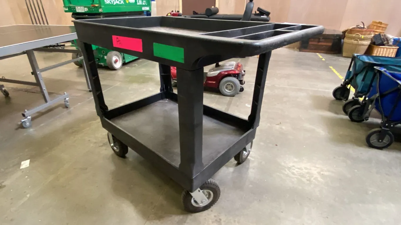 ULINE BLACK INDUSTRIAL GRADE PLASTIC MOBILE WORK CART