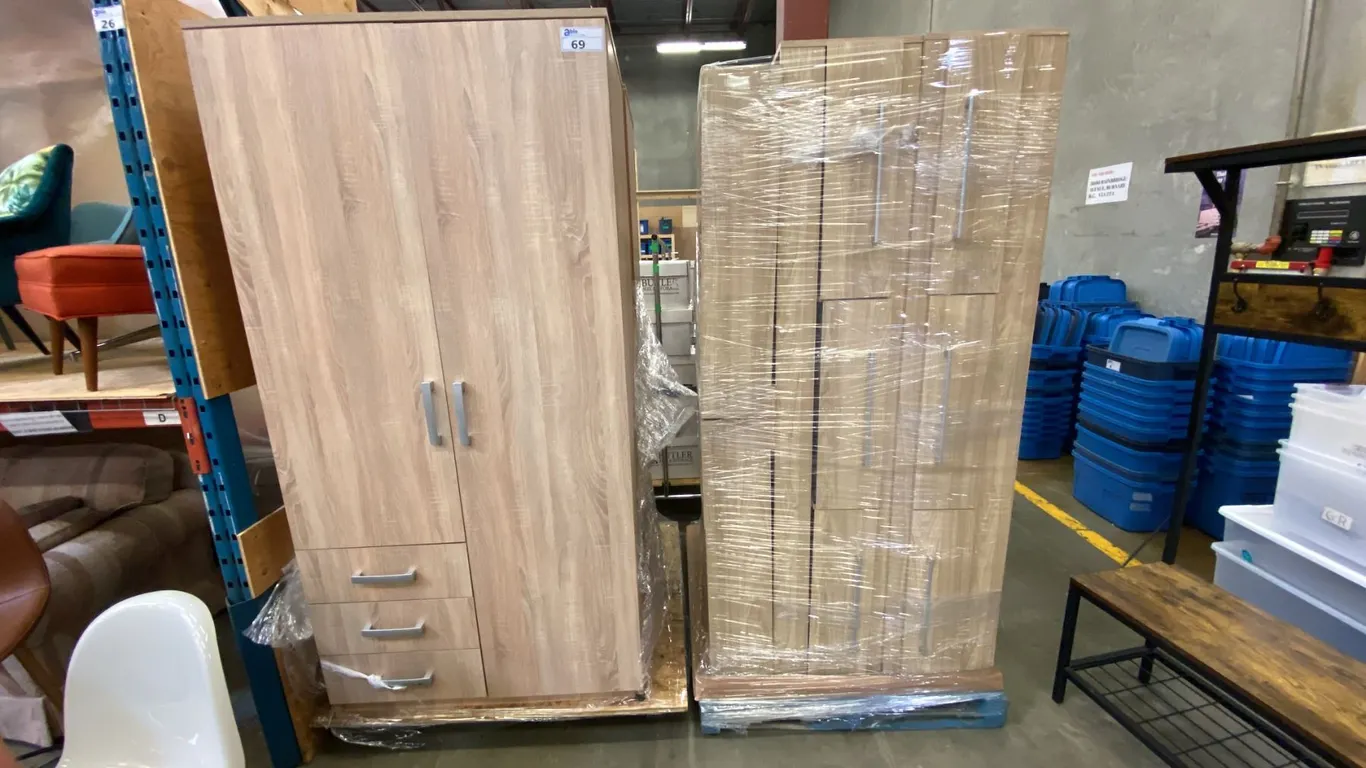 IKEA BEDROOM SETS -2 SINGLE SZ. MATES BEDS WITH HEADBOARD AND 2 LARGE WARDROBE DRESSERS