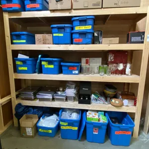 WOODEN 4 TIER SHELF UNIT - APPROX. 8FT X 2FT X 7FT HIGH *CONTENTS NOT INCLUDED*