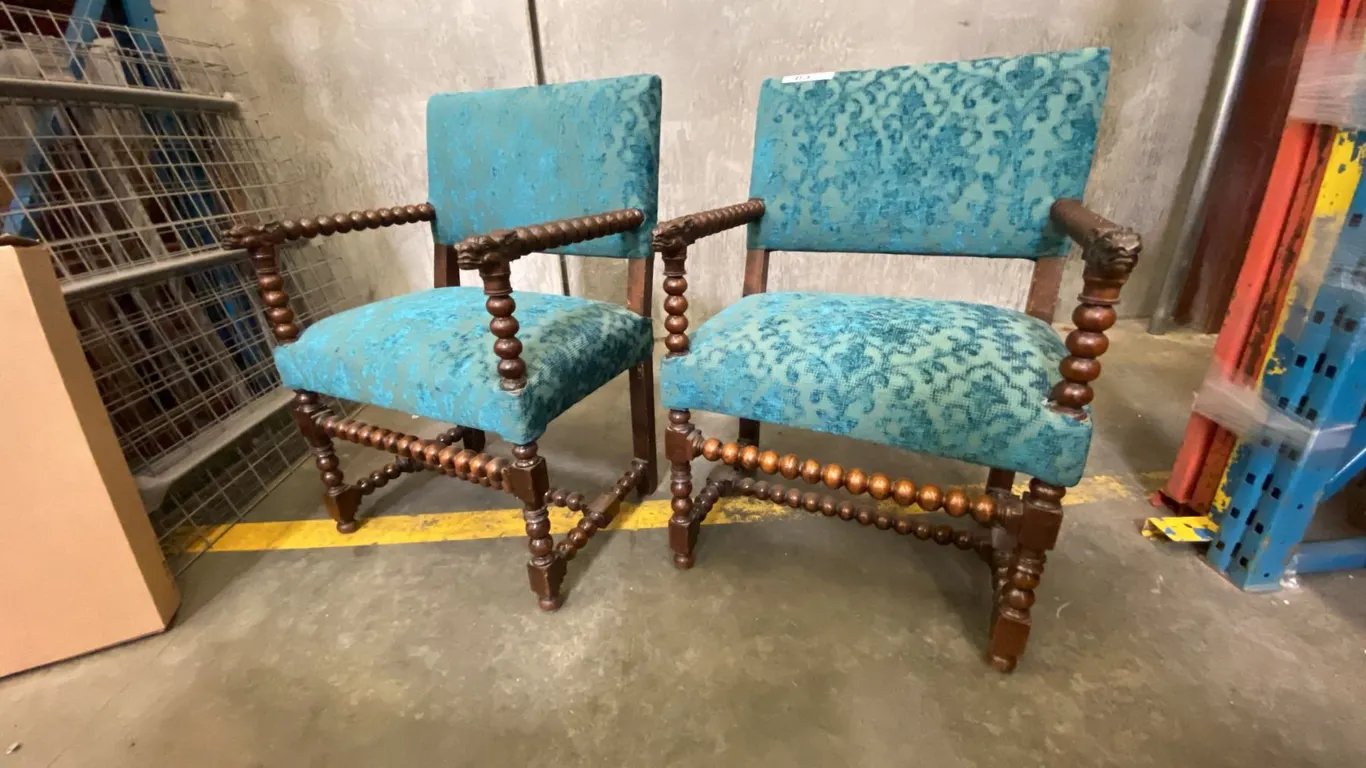 PAIR OF ANTIQUE SUGAR TWIST WITH LIONS HEAD PARLOUR CHAIRS