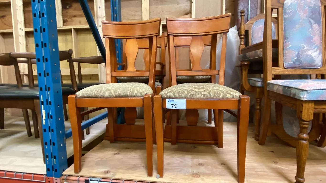 SET OF 6 GREEN FABRIC UPHOLSTERED WOODEN DINING CHAIRS