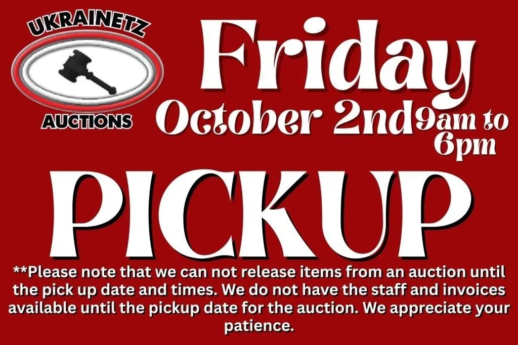 PICKUP FRIDAY, OCTOBER 2, 2026 9am-6pm