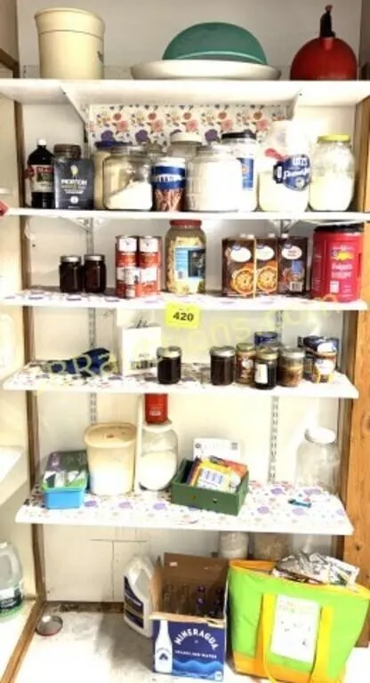 SHELVES OF FOOD AND COFFEE