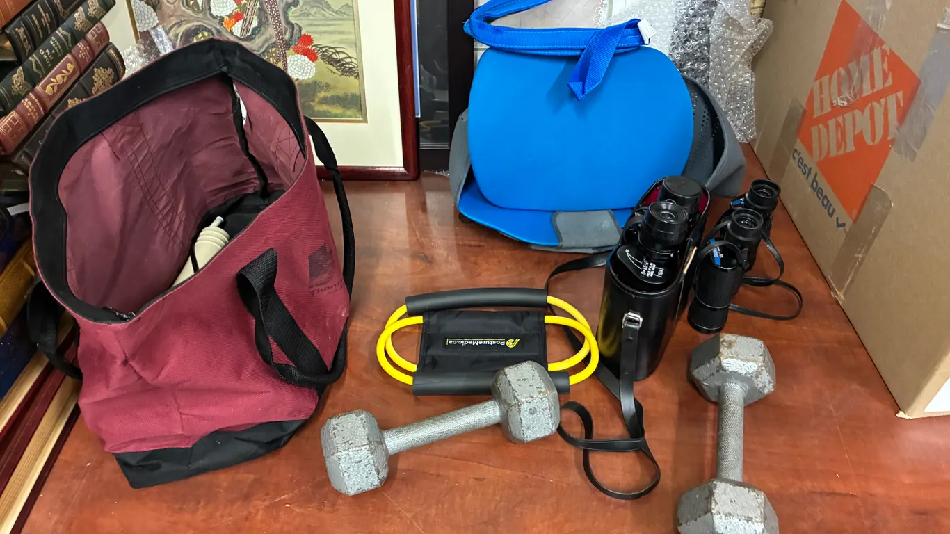 Weights, Binoculars and Back Support Belt