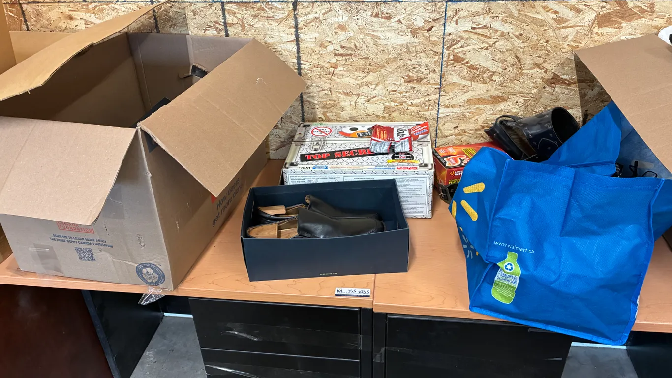 Elmo Doll, Toe Warmers, Men's Shoes and Bag of Misc.