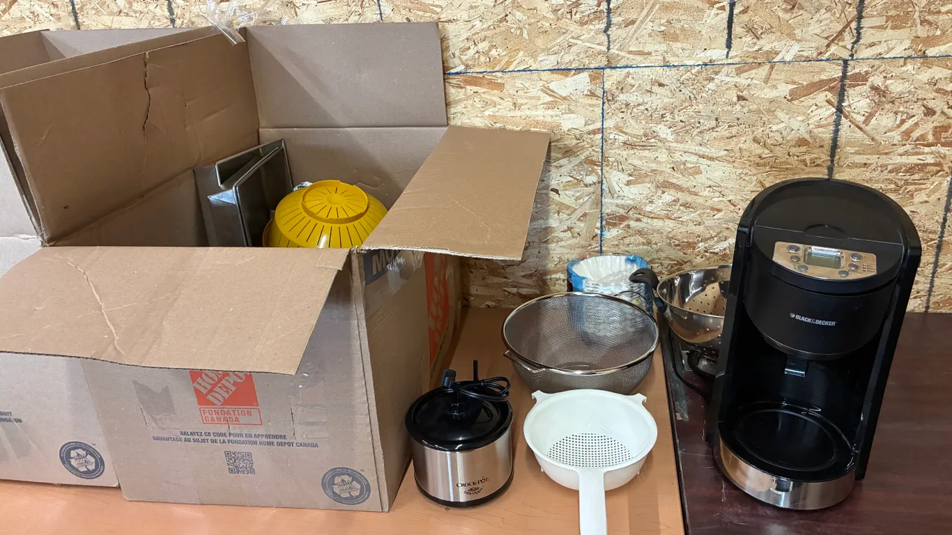 Coffee Maker, Pots & Pans and Cutlery