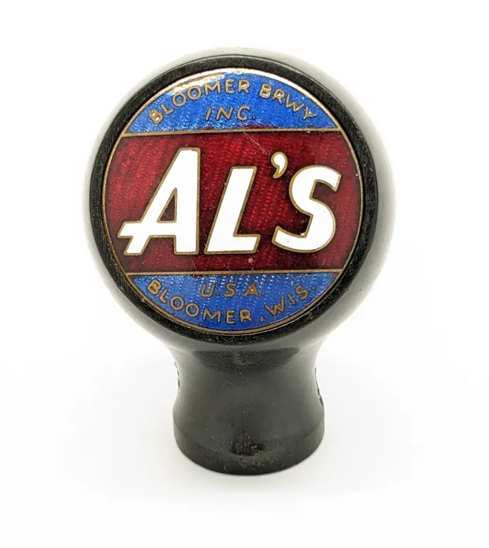 BALL TAP KNOB HANDLE BLOOMER BREWERY INC AL'S BEER BLOOMER WISCONSIN (TRUENAME)