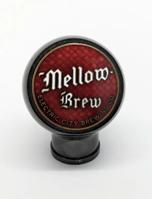 BALL TAP KNOB HANDLE MELLOW BREW BEER ELECTRIC CITY BREWING CO KAUKANA WISCONSIN