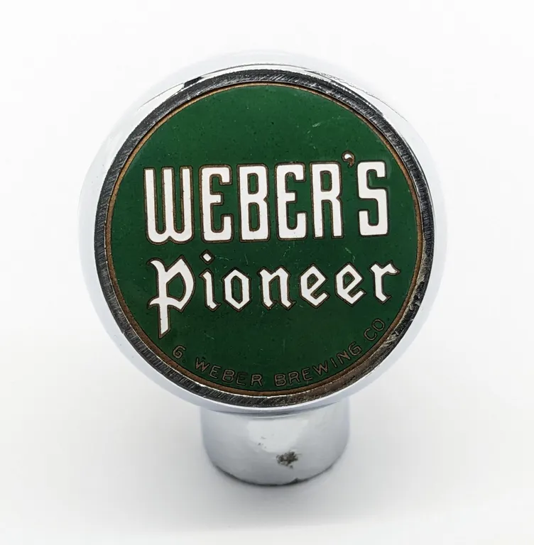 BALL TAP KNOB HANDLE WEBER'S PIONEER G. WEBER BREWING THERESA WISCONSIN (ROBBINS)